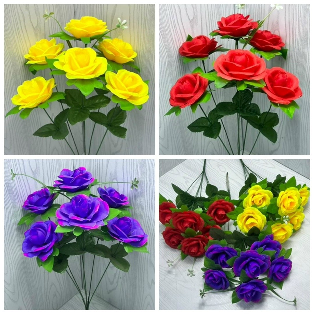 искусственные цветы,цветы искусственные декоративные розы 7 бутонов + зелень 42 см,цветок искусственный розы,цветок искусственный декоративный роза,розы искусственные