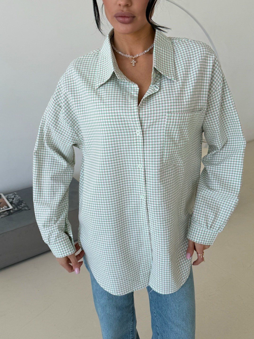 хлопковая рубашка в клетку cosmo brand,рубашка женская,рубашка,стильная рубашка,хлопковая рубашка в полоску оверсайз gu ma