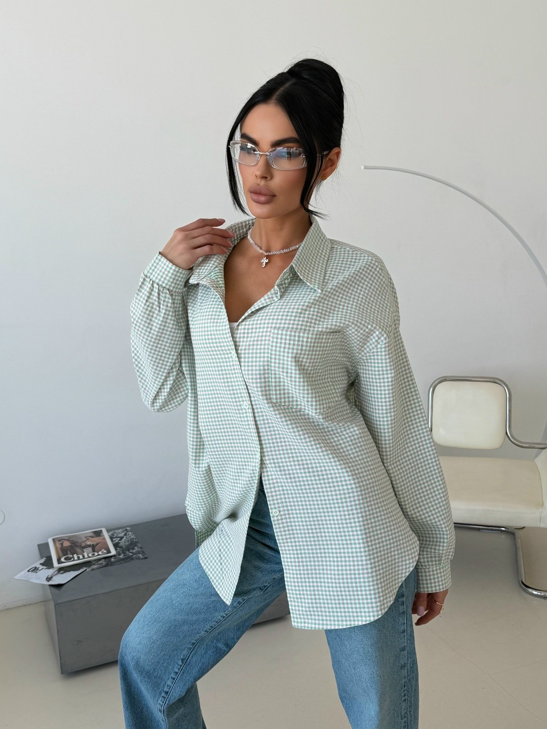 хлопковая рубашка в клетку cosmo brand,рубашка женская,рубашка,стильная рубашка,хлопковая рубашка в полоску оверсайз gu ma