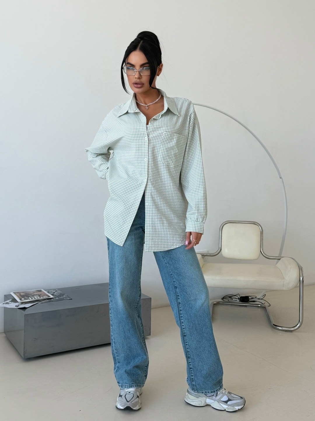 хлопковая рубашка в клетку cosmo brand,рубашка женская,рубашка,стильная рубашка,хлопковая рубашка в полоску оверсайз gu ma