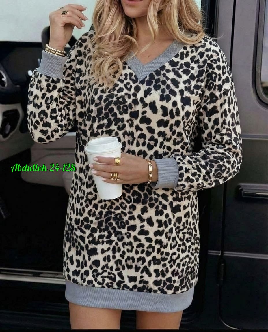 платье туника женская,туника женская,платье туника,женская кофта,платье с леопардовым принтом