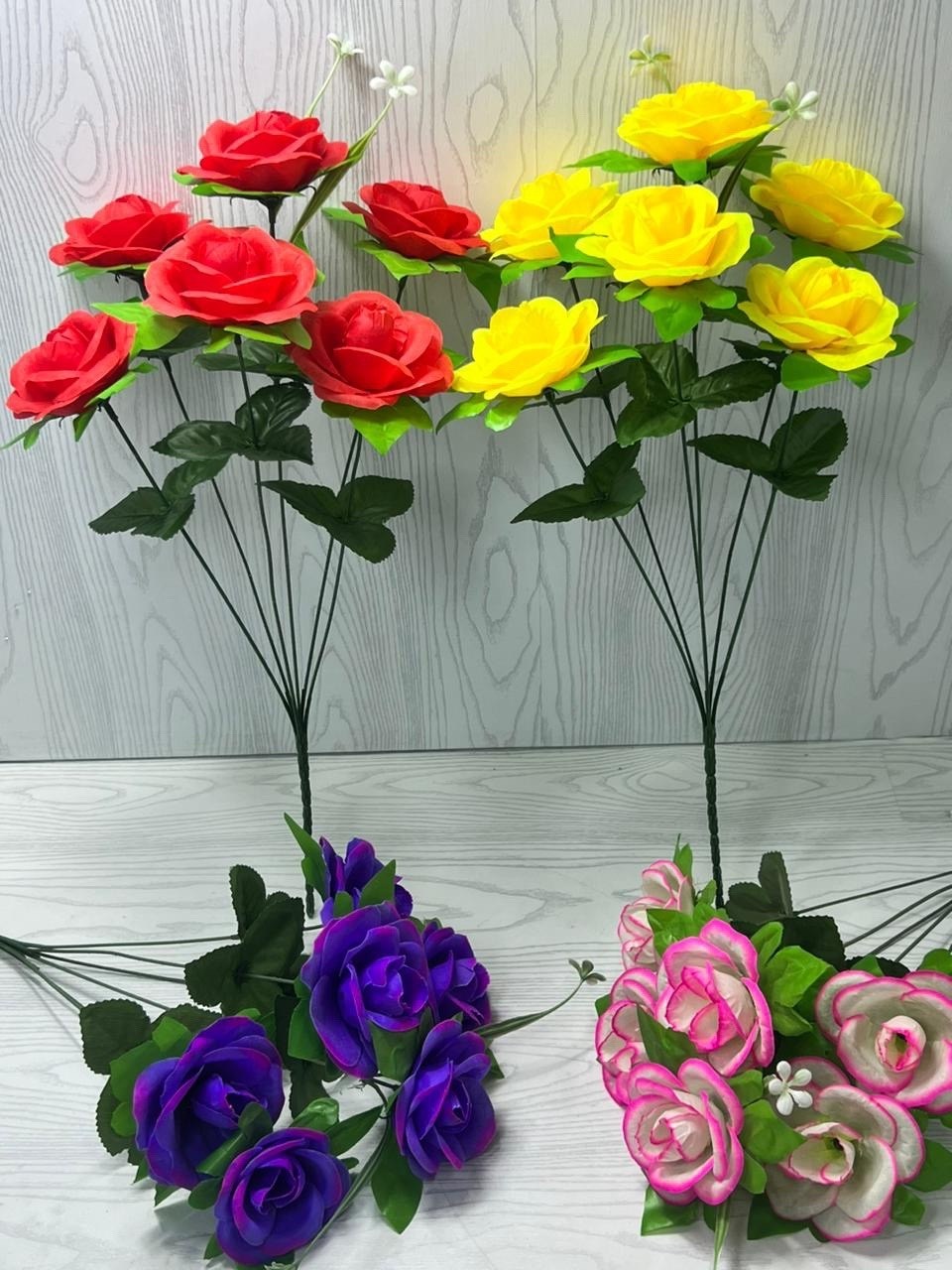 искусственные цветы,цветы искусственные декоративные розы 7 бутонов + зелень 42 см,цветок искусственный розы,цветок искусственный декоративный роза,розы искусственные