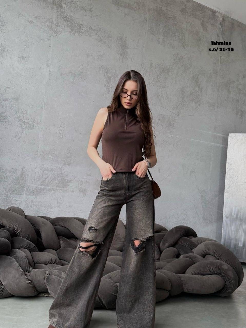 джинсы широкие,джинсы модные,джинсы повседневные,джинсы женские,джинсы широкие рваные