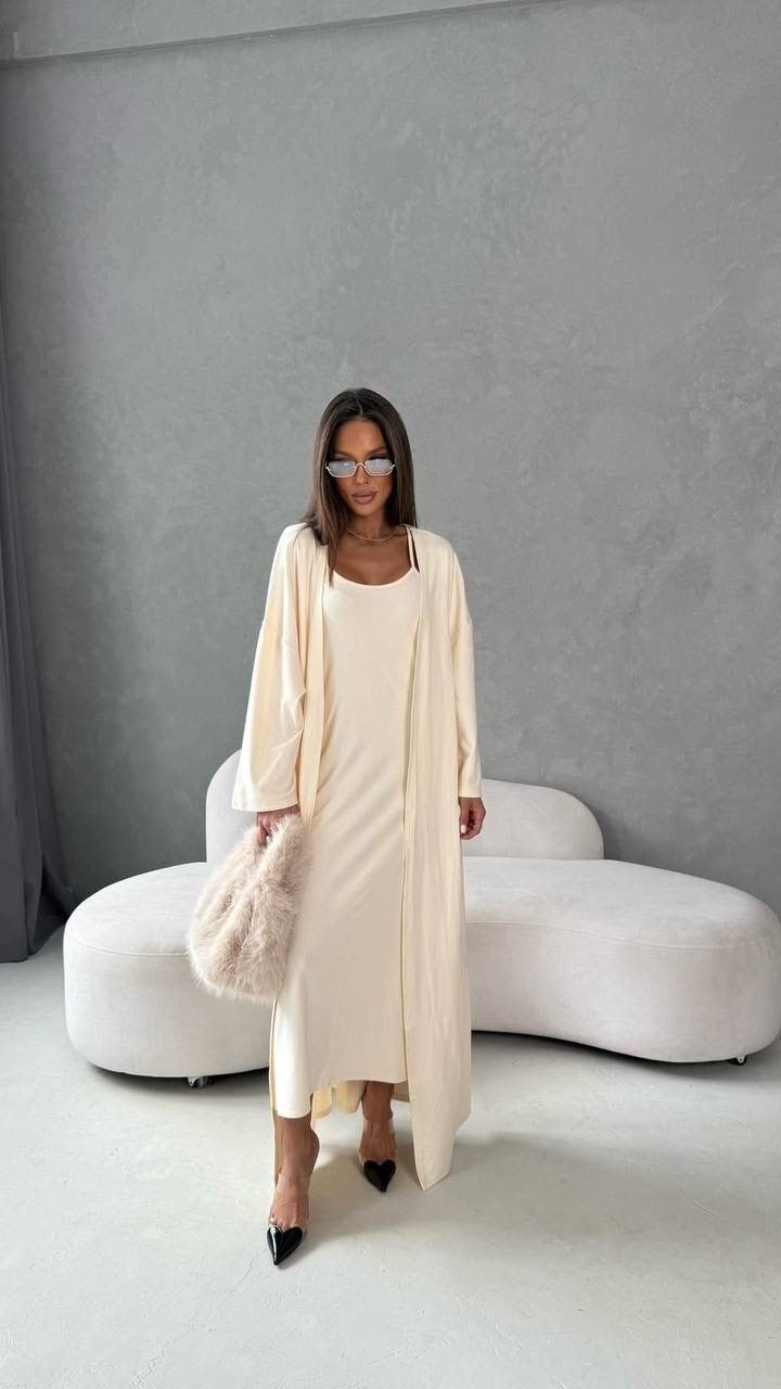 комплект кардиган длинный оверсайз и платье top.baby.girl,комплект кардиган длинный оверсайз и платье,удлиненный кардиган,платье лапша с кардиганом,платье лапша длинное и кардиган