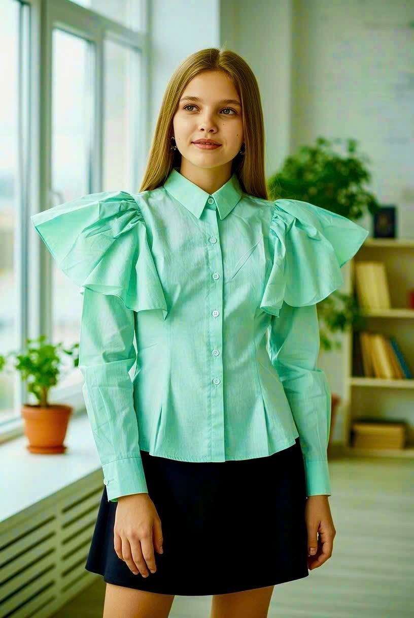 блузка для девочек,блузка школьная,блузка с оборками,блуза для девочки,рубашка блузка