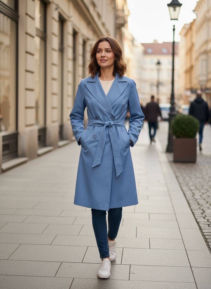 женский плащ,плащ синий,плащ meltem collection голубой,пальто женское синее,синий плащ женский