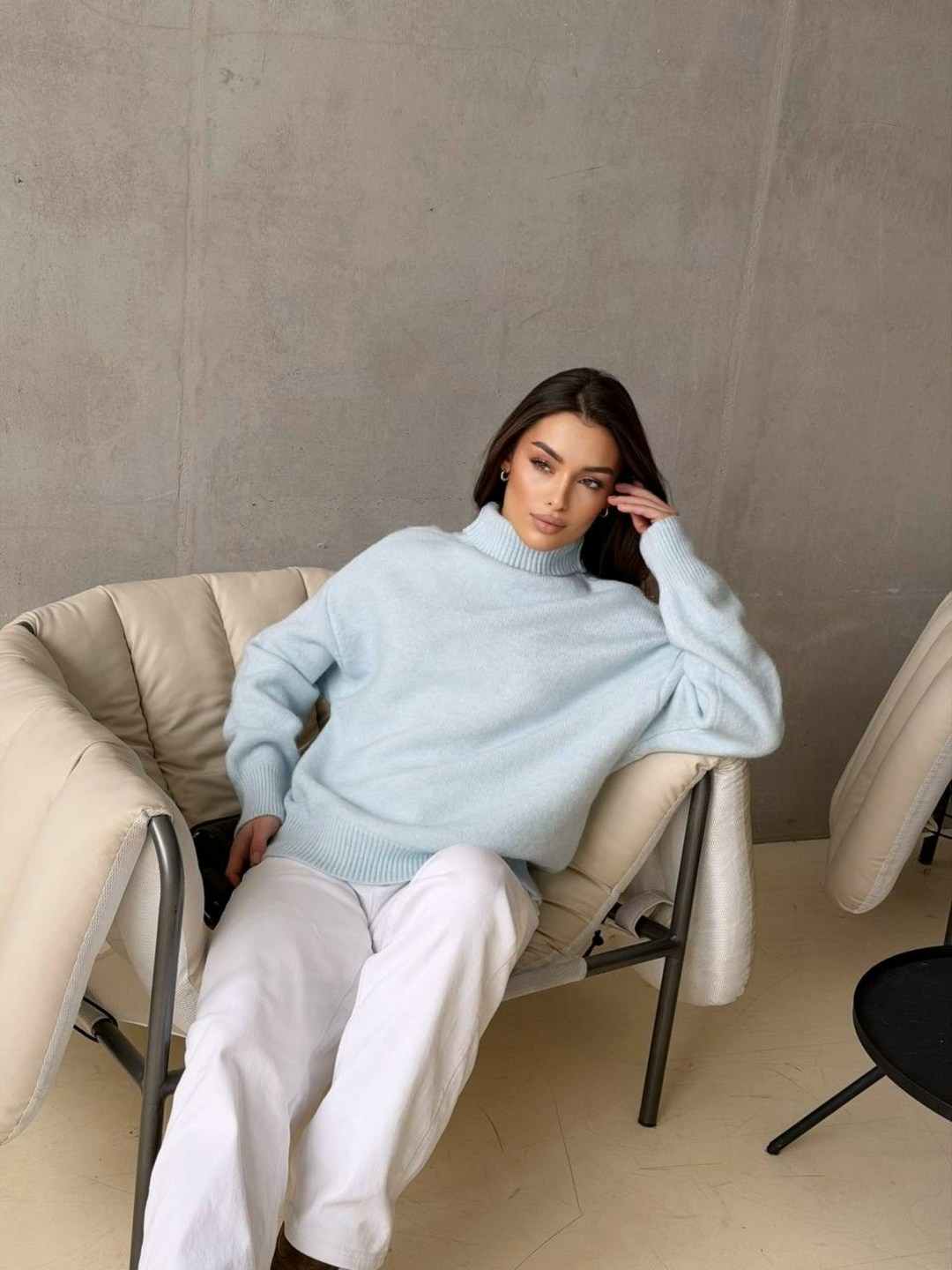 оверсайз свитер,свитер оверсайз вязаный удлиненный c горлом,свитер удлиненный оверсайз с горлом damtex,свитер удлиненный оверсайз с горлом damtex голубой,джемпер