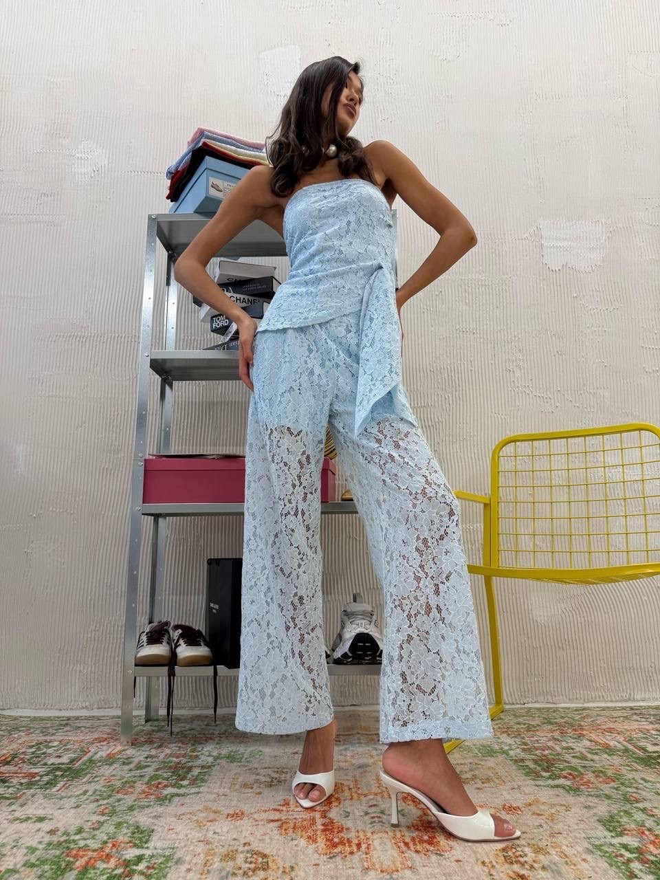 брюки кружевные,костюм брючный,модные наряды,костюм розовый