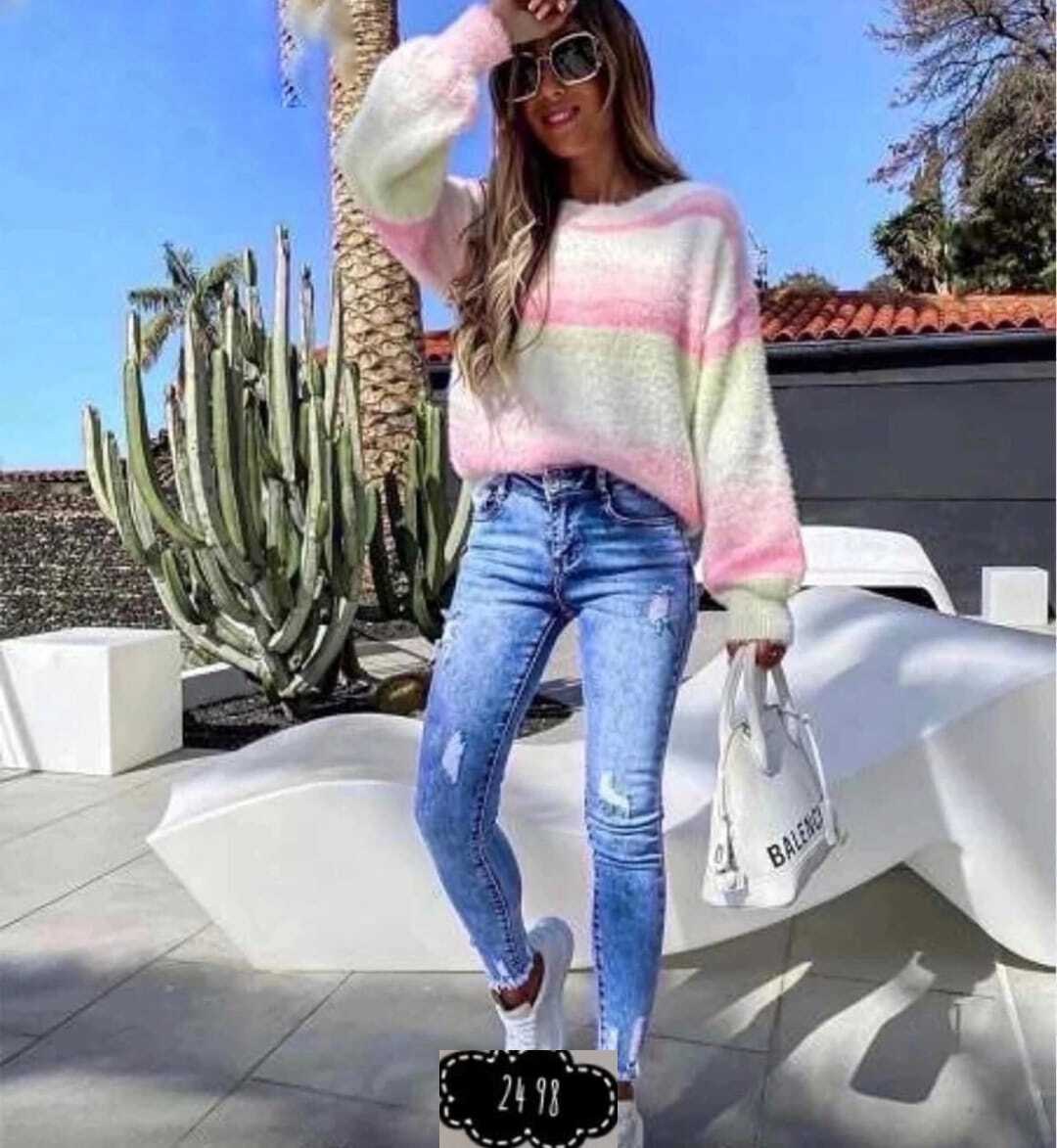 джинсы женские,градиентный свитер,модные вязаные кофты,одежда джинсы,джемпер женский