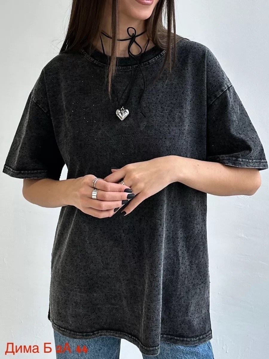 футболки женская,футболка со стразами,футболка оверсайз со стразами,женская футболка оверсайз со стразами,футболка оверсайз со стразами emlis цвет светло-серый