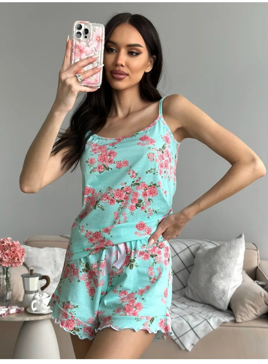 пижама с шортами женская,женская пижама,пижама с шортами,пижама трикотажная,пижама женская майка и шорты