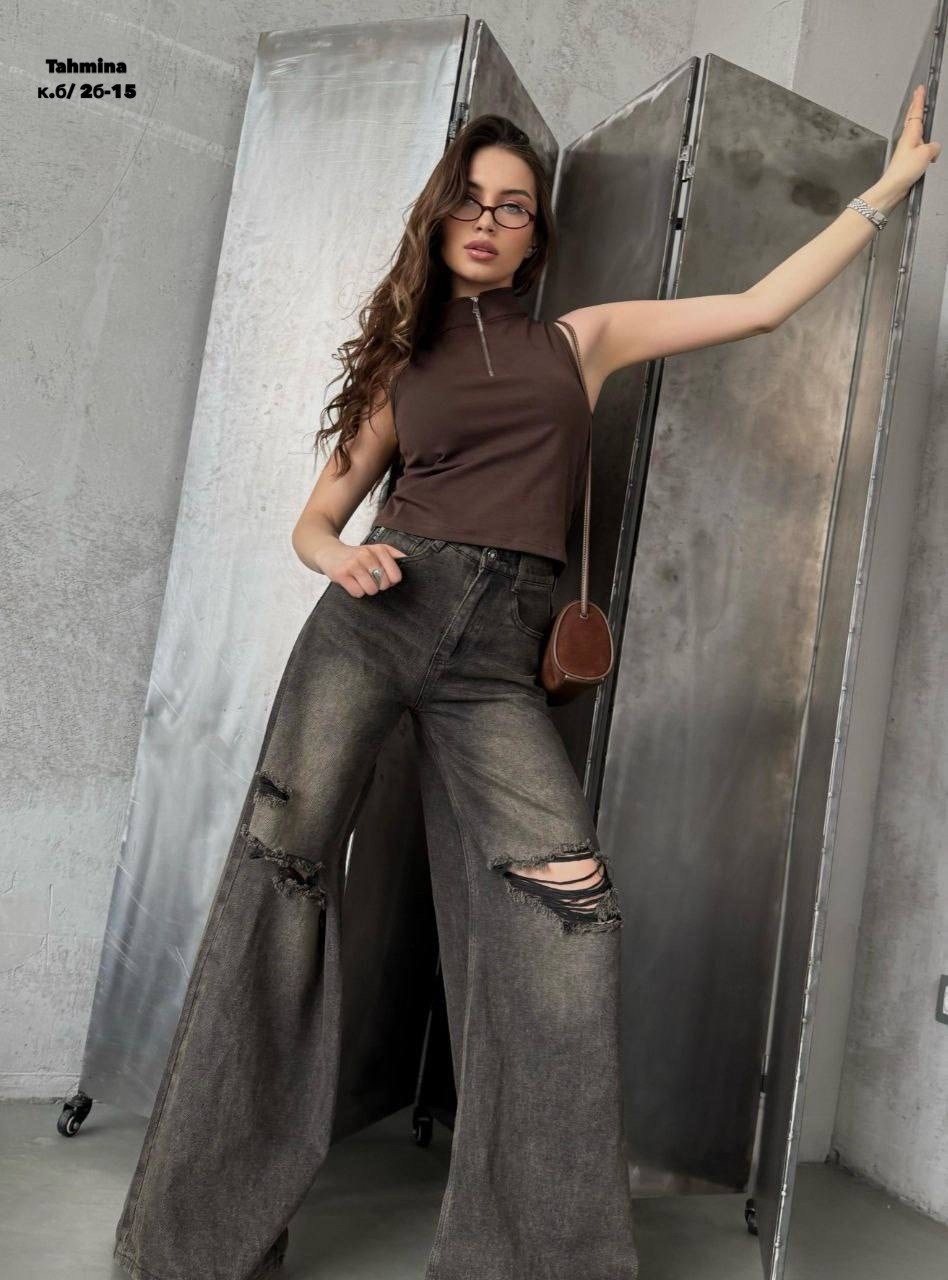 джинсы широкие,джинсы модные,джинсы повседневные,джинсы женские,джинсы широкие рваные