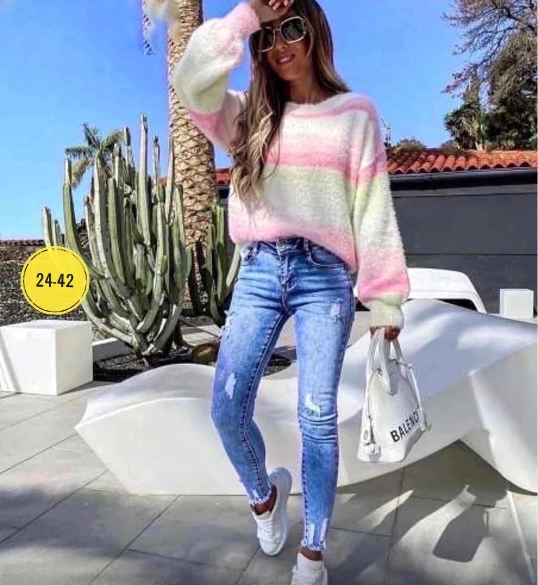 джинсы женские,модные вязаные кофты,градиентный свитер,джемпер женский,одежда джинсы