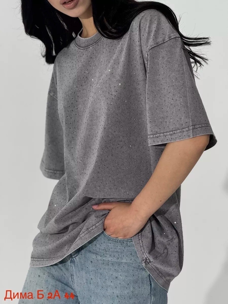 футболки женская,футболка со стразами,футболка оверсайз со стразами,женская футболка оверсайз со стразами,футболка оверсайз со стразами emlis цвет светло-серый