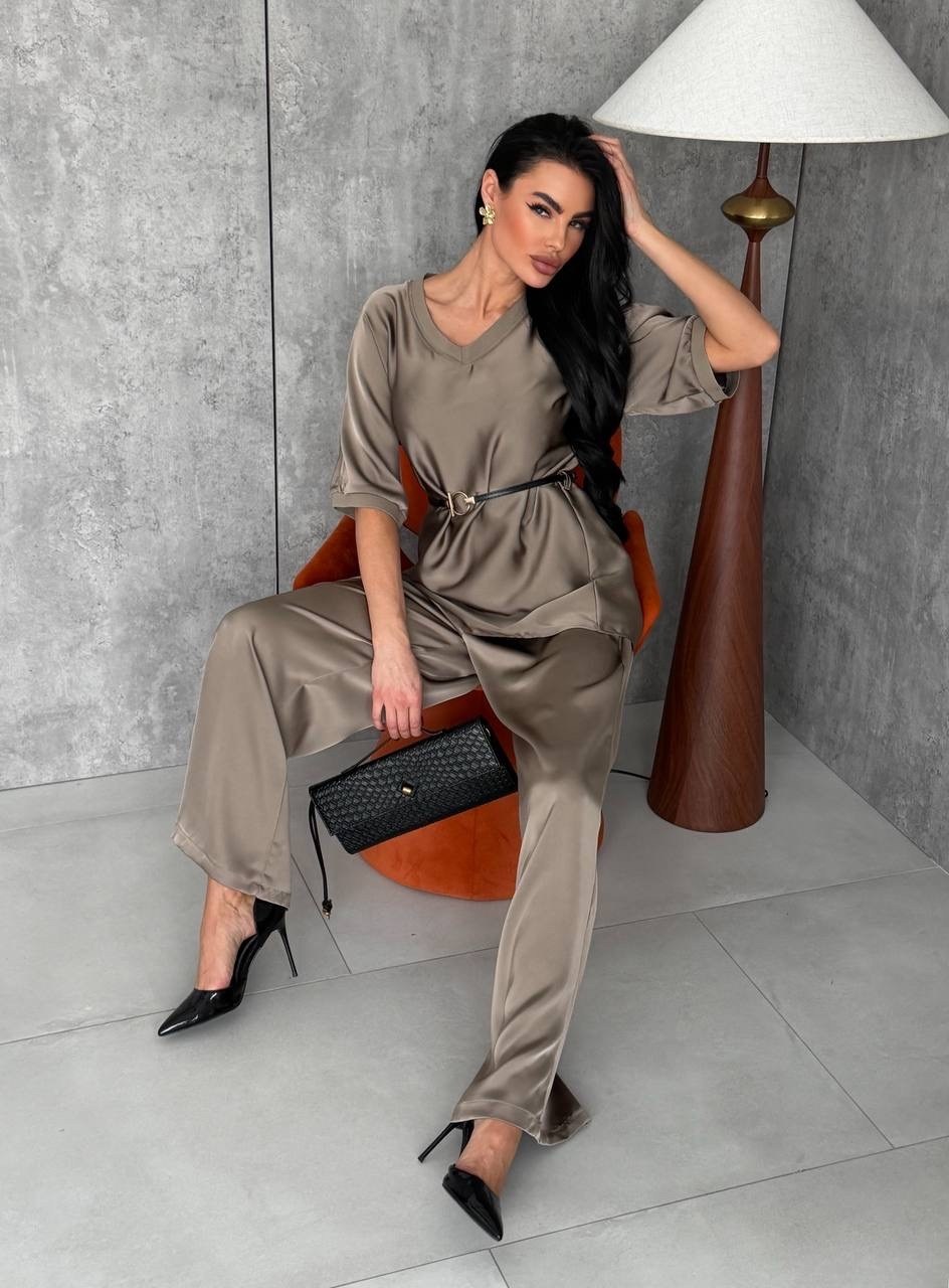 шелковый костюм брючный bloom&be,атласный костюм,брючный костюм,атласный брючный костюм,брючный костюм женский вечерний атласный