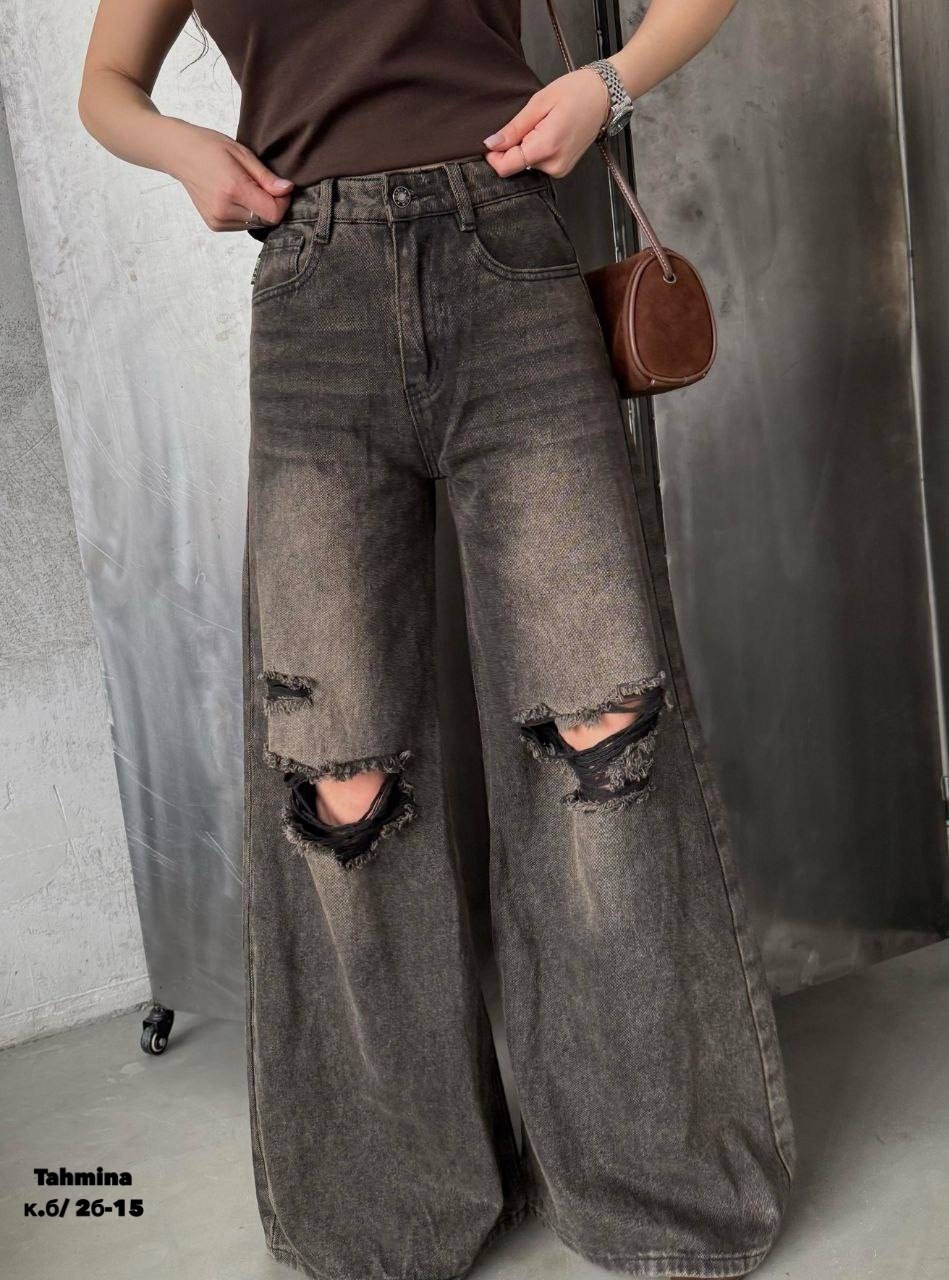 джинсы широкие,джинсы модные,джинсы повседневные,джинсы женские,джинсы широкие рваные