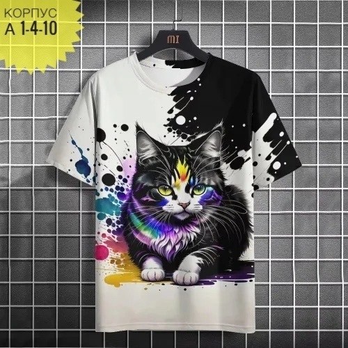 футболка с графическим принтом,мужская футболка с принтом,мужская футболка с рисунком,футболка с принтом милый кот,футболка с рисунком кот