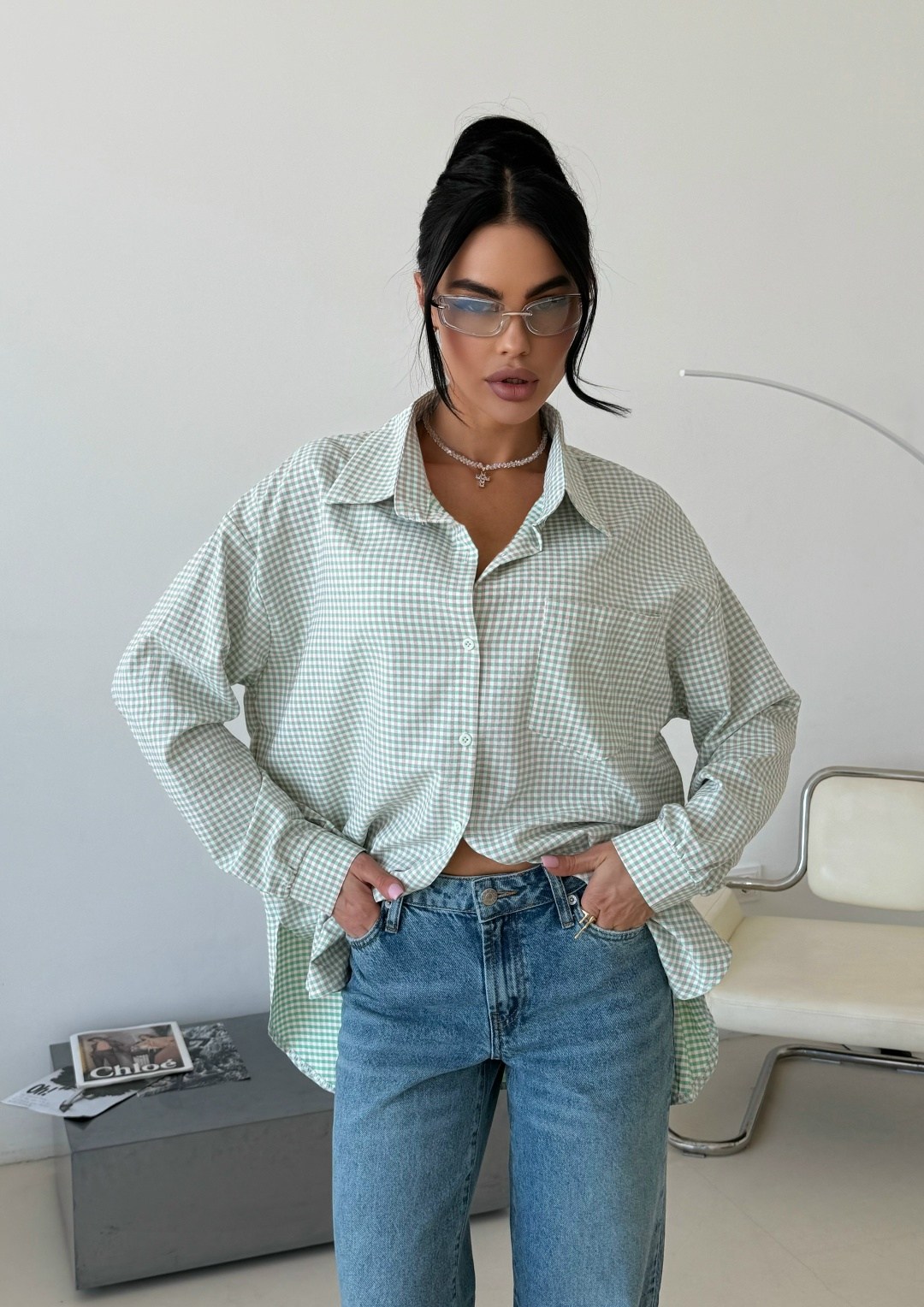 хлопковая рубашка в клетку cosmo brand,рубашка женская,рубашка,стильная рубашка,хлопковая рубашка в полоску оверсайз gu ma