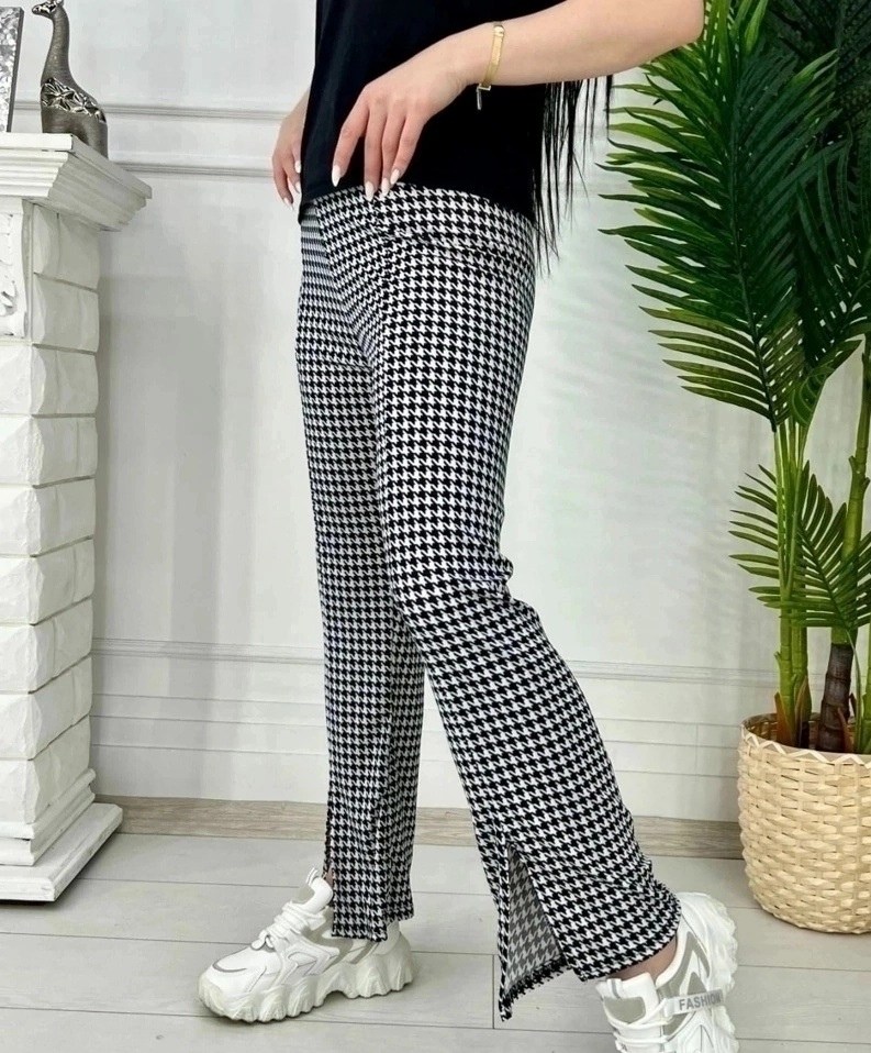 брюки женские палаццо с разрезами,брюки женские палаццо,брюки клёш женские в клетку,брюки жен,модные штаны