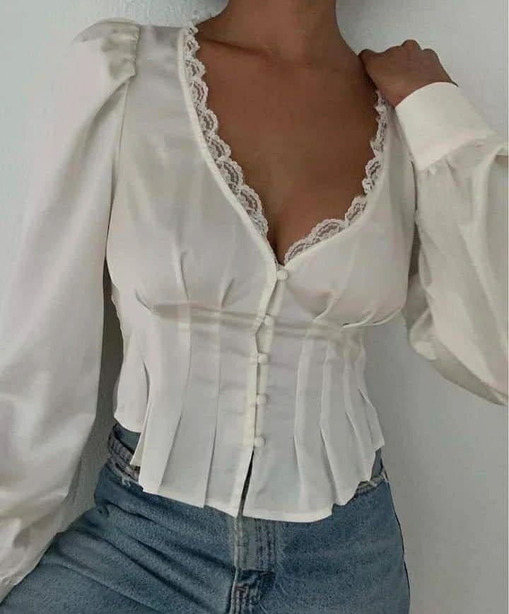 белая блузка,белая кружевная блузка,повседневная блуза,блузка с оборками,женская блузка с длинными рукавами