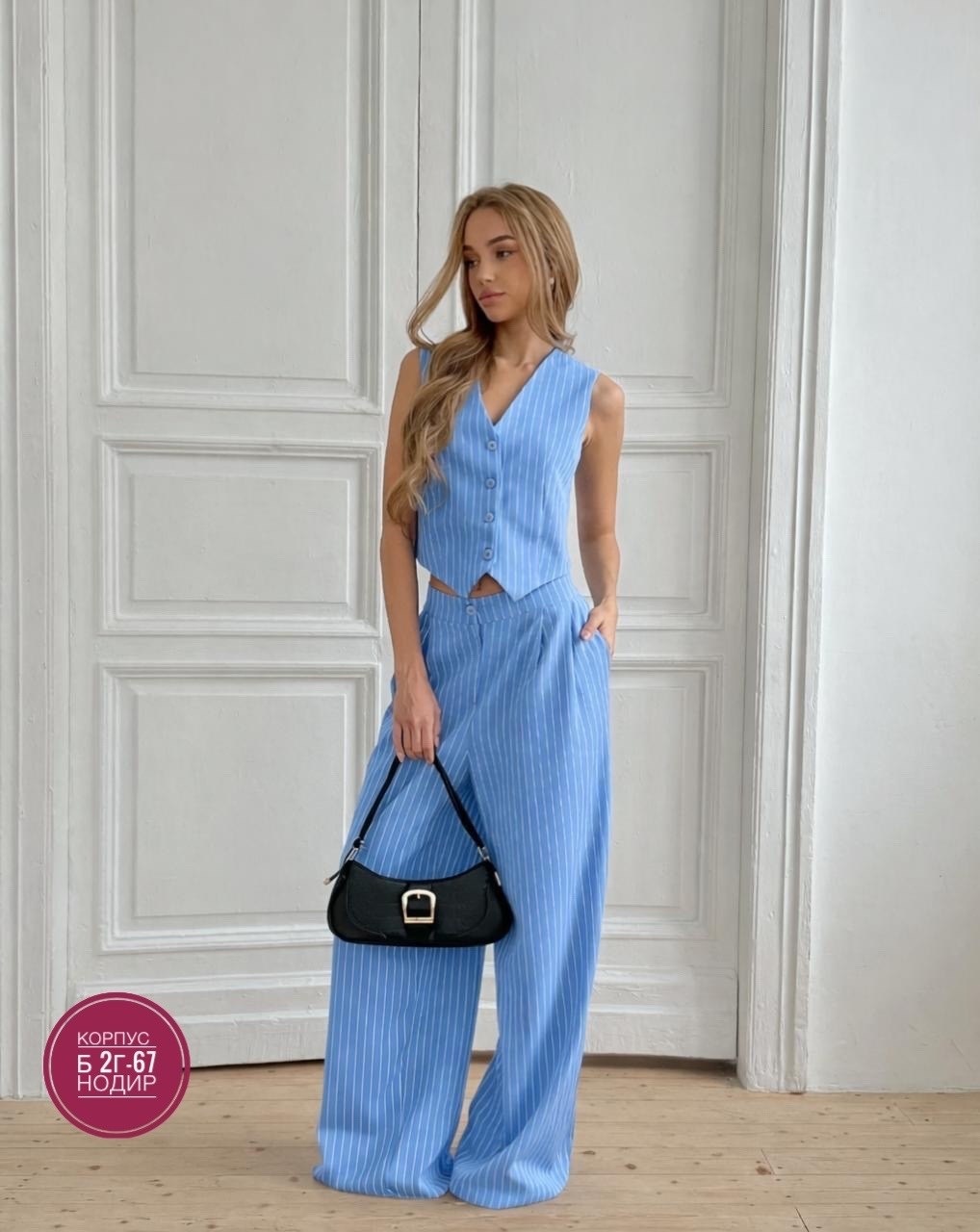 костюм двойка жилетка и длинные брюки повседневный fiolerin,брючные женские костюмы,костюмы комплекты,брюки палаццо,костюм голубой