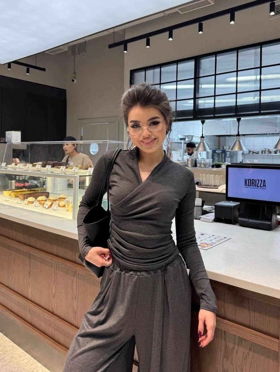 костюм с брюками палаццо,костюм вечерний с брюками палаццо,летний костюм с брюками палаццо,повседневный костюм,костюм вечерний с брюками палаццо sweet store цвет графит серый