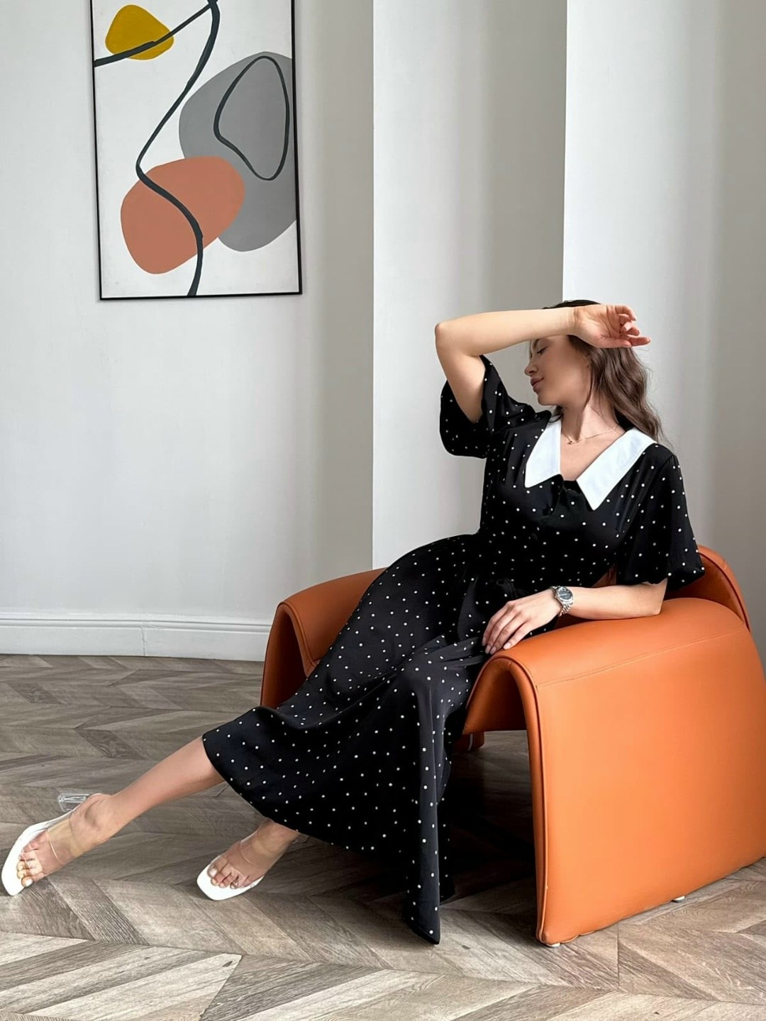 платье миди,платье в горошек с белым воротником,платье женской,платья,платье женское летнее