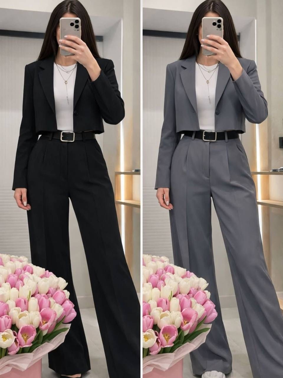 брючный костюм,брючный костюм женский,серый брючный костюм женский,костюм женский,костюм с брюками палаццо женский