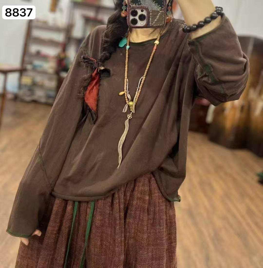 женская винтажная льняная рубашка johnature,льняная рубашка женская,johnature женские винтажные льняные рубашки,блузка бохо,johnature женские винтажные льняные футболки