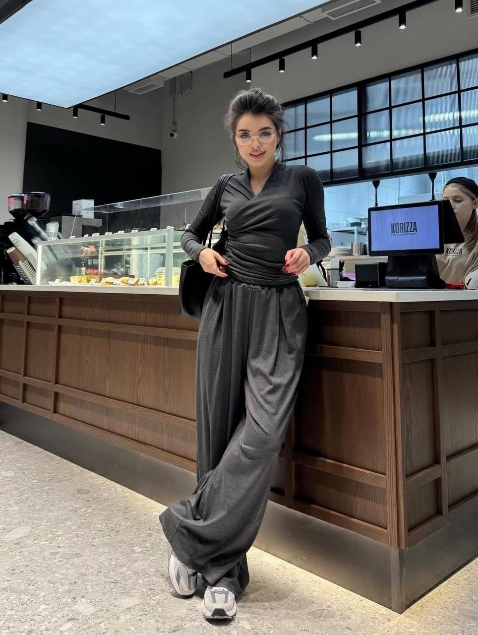 костюм с брюками палаццо,костюм вечерний с брюками палаццо,летний костюм с брюками палаццо,повседневный костюм,костюм вечерний с брюками палаццо sweet store цвет графит серый