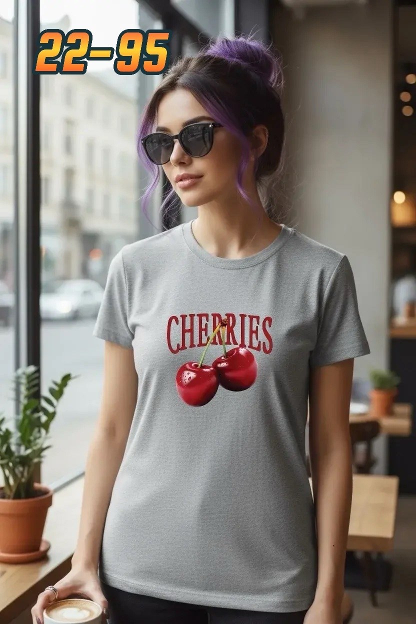 футболки женская,женские футболки с принтом,футболки модные,футболка с принтом вишни,футболка женская черная
