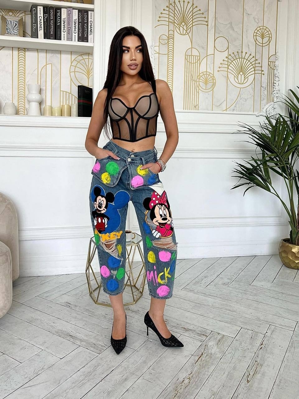 джинсы с принтом,бюстье,элегантная одежда,женские джинсы