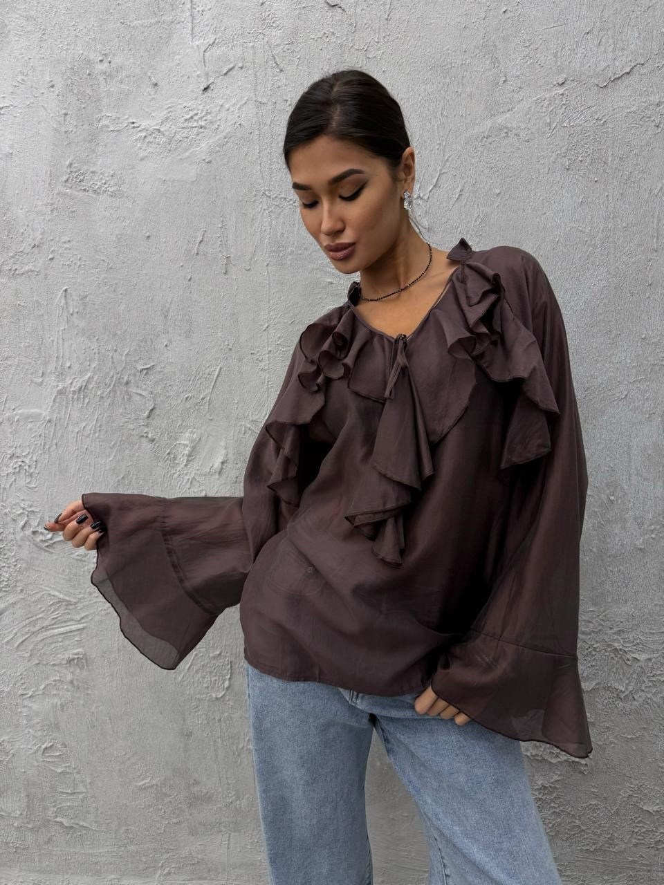 блуза шифоновая,блузка с оборками,блузка стильная,блуза кремовый,блуза с рюшами