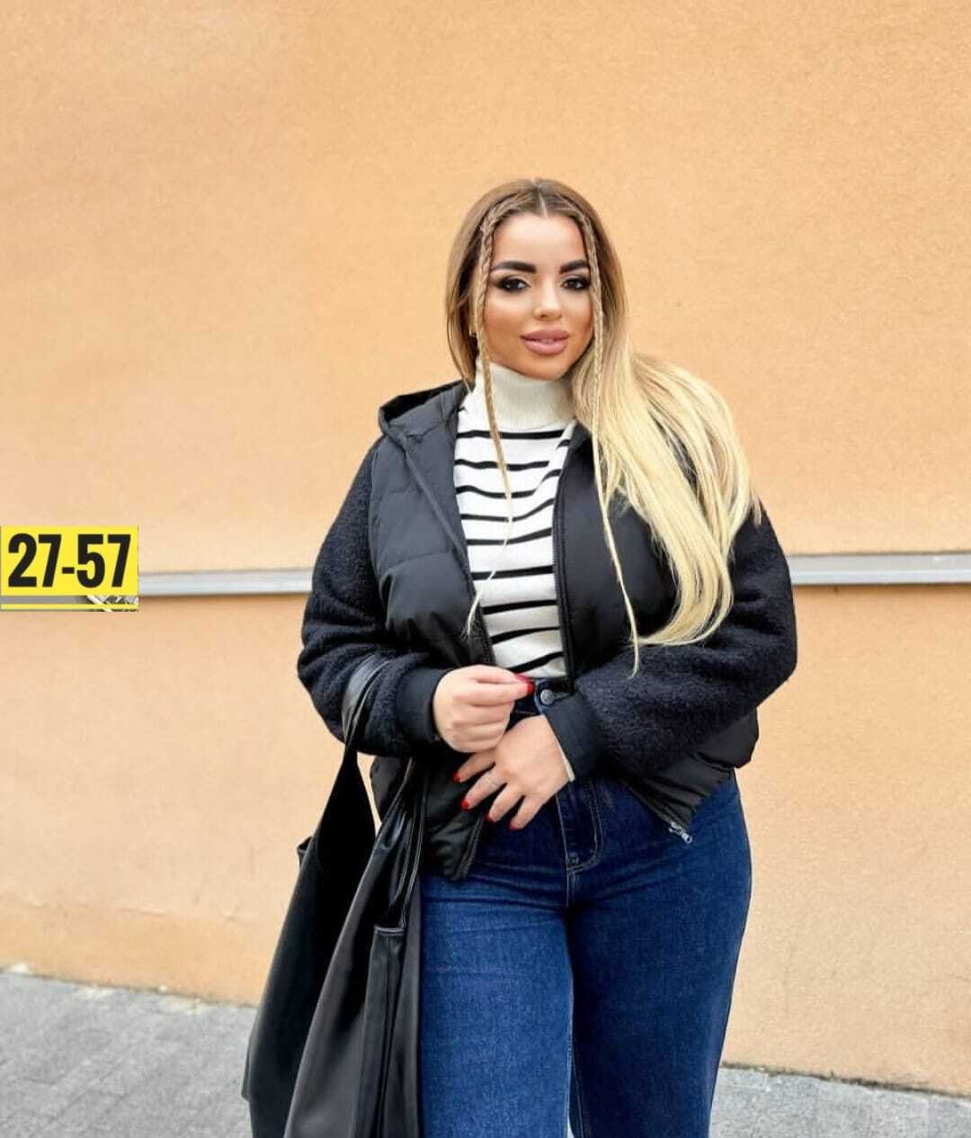 женская куртка большого размера,модная куртка,комбинированная куртка,куртка стильная,куртка теплая