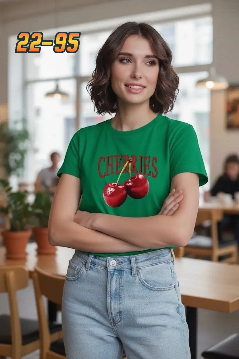 футболки женская,женские футболки с принтом,футболки модные,футболка с принтом вишни,футболка женская черная
