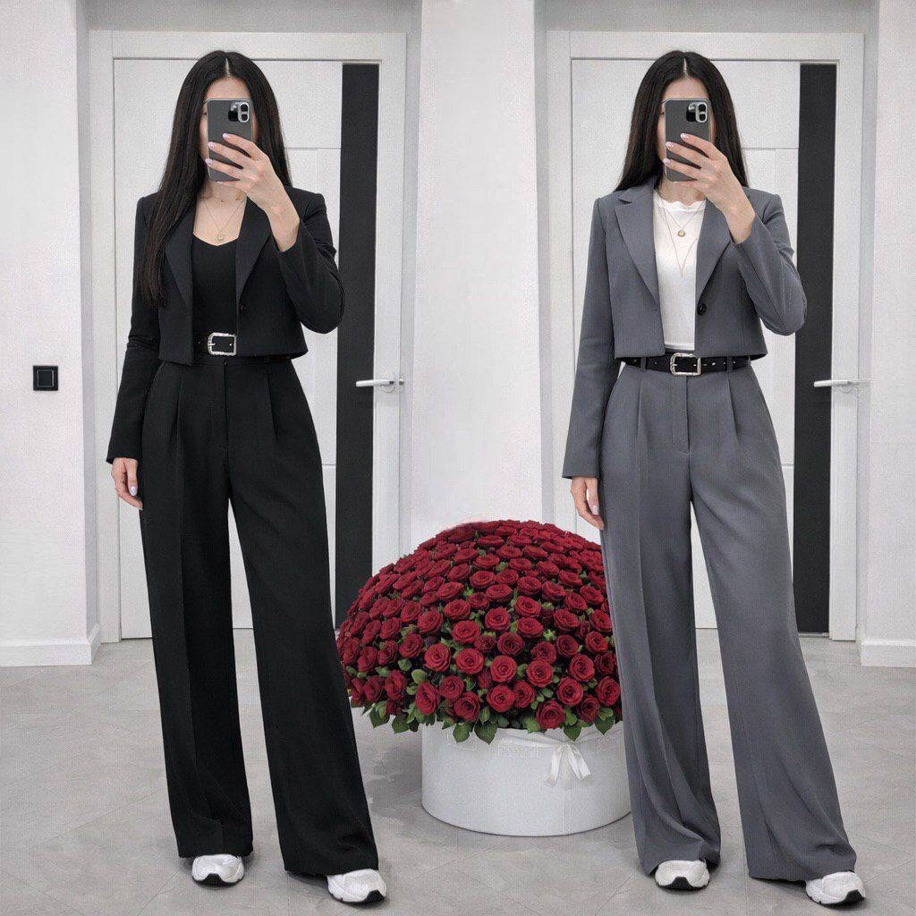 брючный костюм,брючный костюм женский,серый брючный костюм женский,костюм женский,костюм с брюками палаццо женский