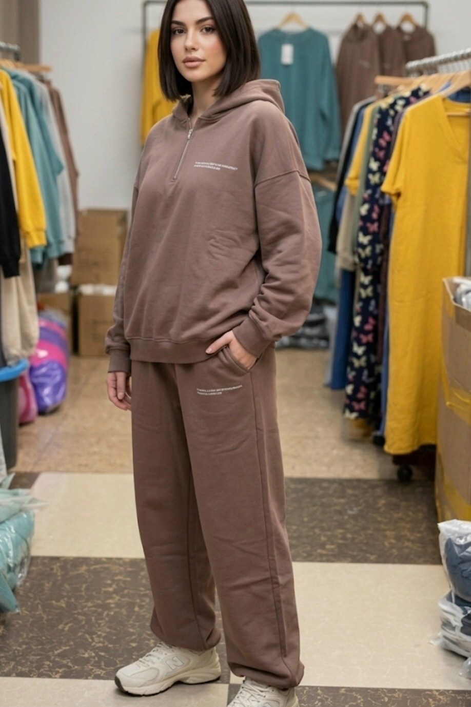костюм женский,спортивный костюм женский,костюм с худи,спортивный костюм,женский коричневый спортивный костюм оверсайз без принта afrogiyim