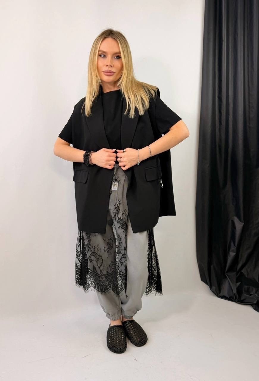 брючный костюм,стильная блузка,жакет с кружевом,жакет,удлиненный жилет