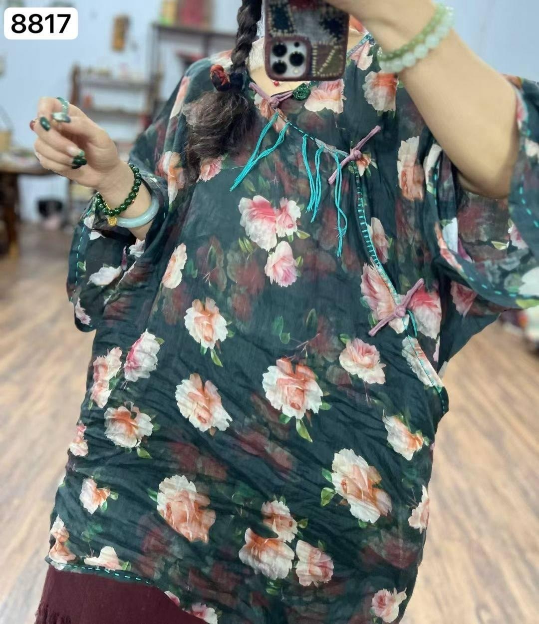 женская винтажная рубашка с цветочным принтом,johnature женские винтажные рубашки с цветочной,johnature женские винтажные рубашки,блузка бохо,johnature женская рубашка с винтажным принтом и цветочным