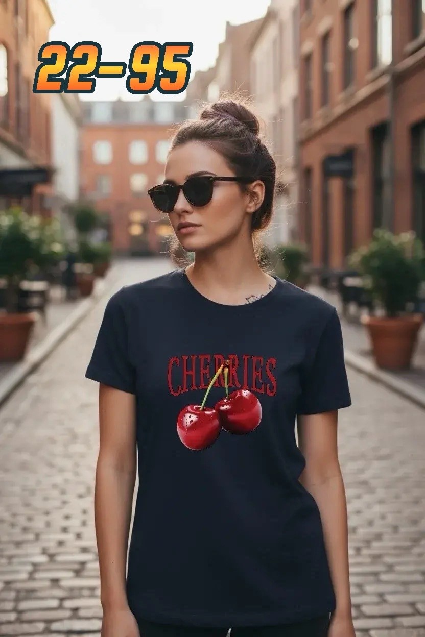 футболки женская,женские футболки с принтом,футболки модные,футболка с принтом вишни,футболка женская черная