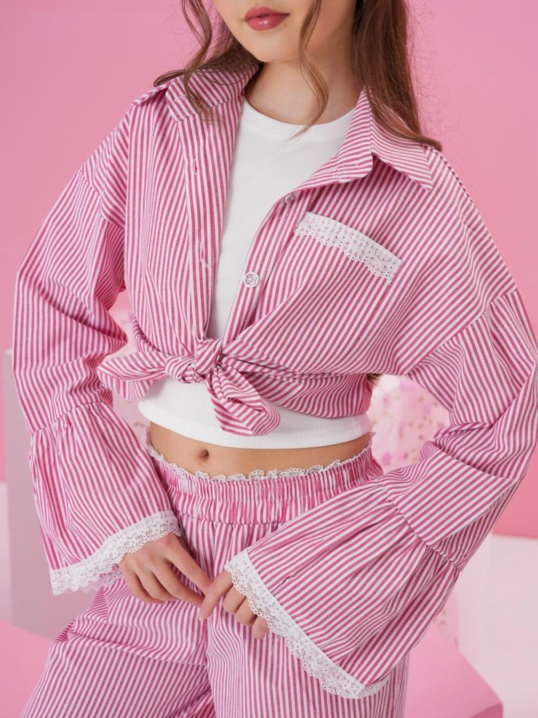 синие брюки с полосками и окантовкой the couture club,повседневный костюм,пижама женская,комплект брючный,пижама в полоску