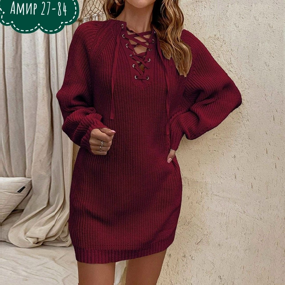 женское вязаное платье с завязками,вязаное платье женское,платье теплое вязаное,вязаное платье,зимнее вязаное платье