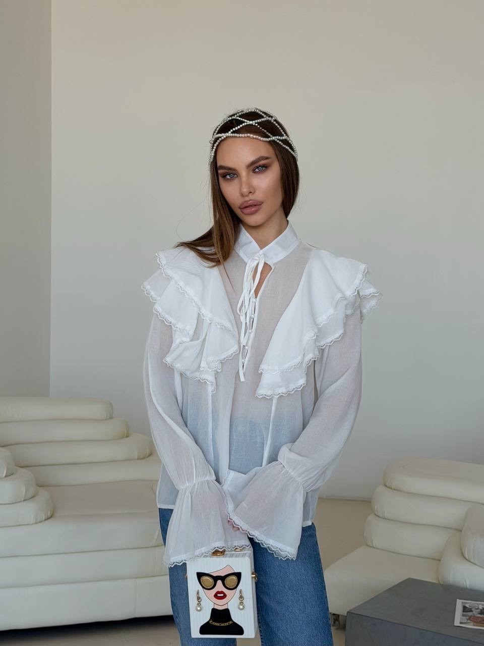 блузка с оборками,блузка с рюшами для женщин,прозрачная блузка с рюшами,белая блузка с рюшами,блузка в стиле бохо