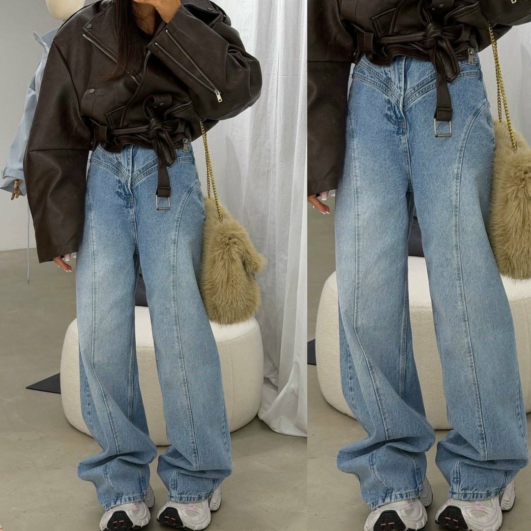 брюки женские потертые джинсовые с широкими штанинами,женские джинсы с уникальным карманом и широкими штанинами,джинсы широкие,широкие брюки джинсы кореан стайл,джинсы с широкими штанинами