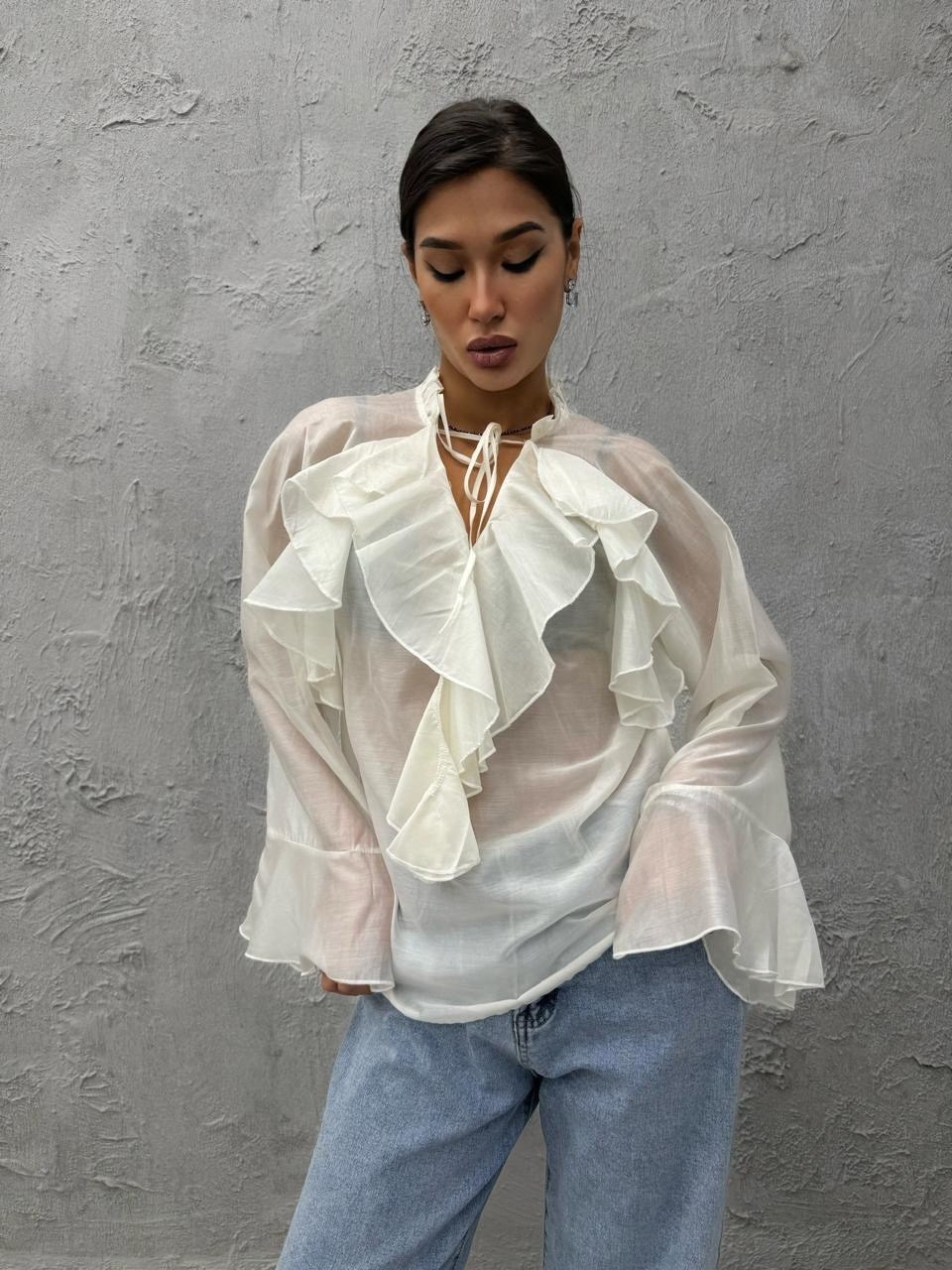 блуза шифоновая,блузка с оборками,блузка стильная,блуза кремовый,блуза с рюшами