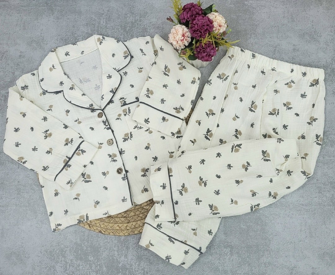 пижама серая,пижама белая,комплект пижама,пижама женская,пижама муслиновая со штанами и рубашкой oblako wear