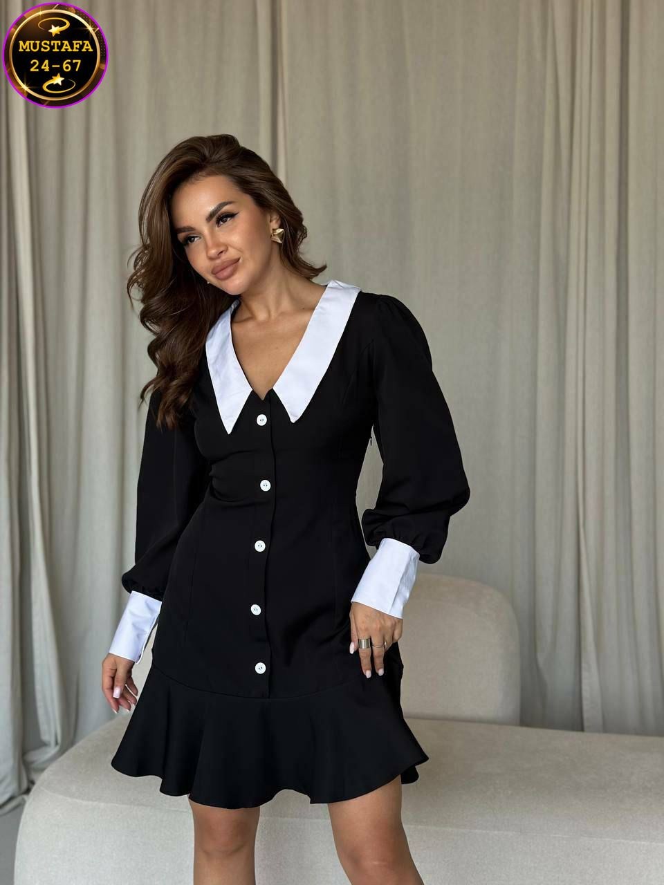 женское платье с воротником,платье с воротником,платье женское,платье стильное,платье вечернее с воротником