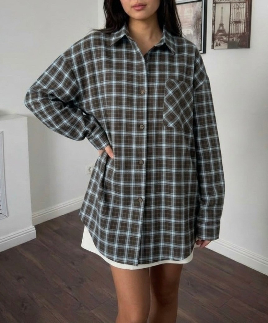 рубашка женская оверсайз в клетку,кореан стайл клетчатая рубашка,рубашка женская в клетку,клетчатая рубашка,рубашка в клетку в бежевом цвете