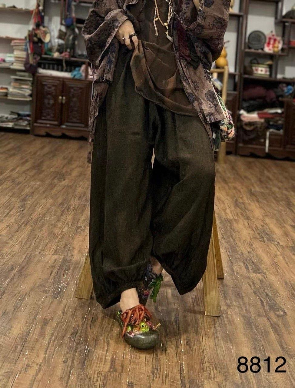 брюки в стиле бохо,брюки бохо,брюки-султанки женские из хлопка и льна с широкими штанинами,брюки бохо женские,брюки льняные