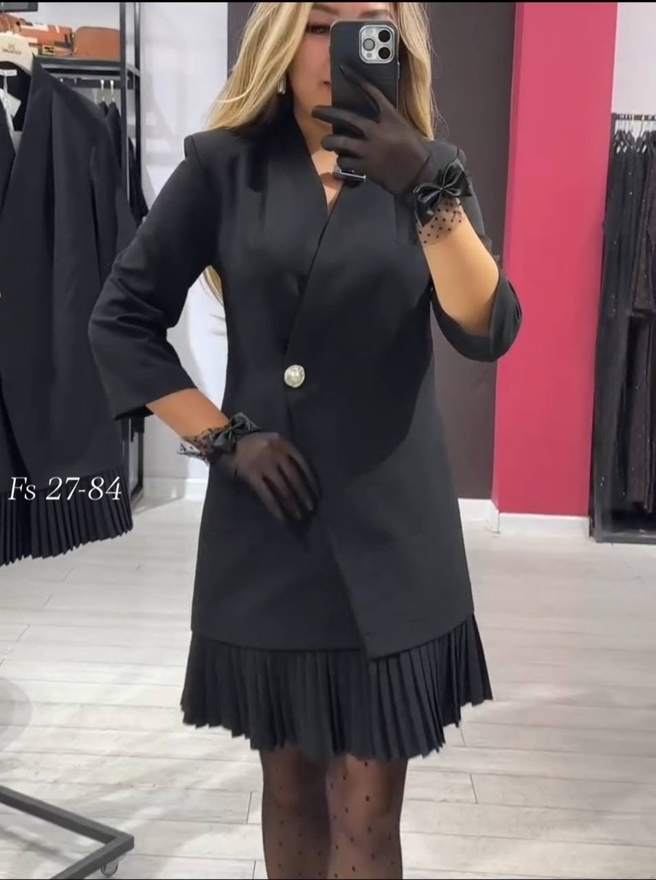 платье пиджак,женское твердое элегантное платье с плиссированным пиджаком,элегантное платье-пиджак с плиссированным воланом на подоле,платье пиджак с юбкой плиссе,платье женское